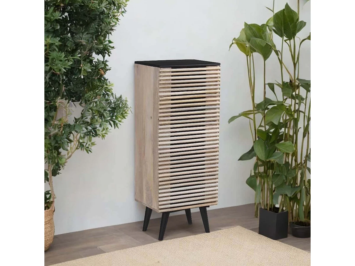 VENITIEN - Chiffonnier 5 Tiroirs en Manguier Massif et Noir Façades Ajourées