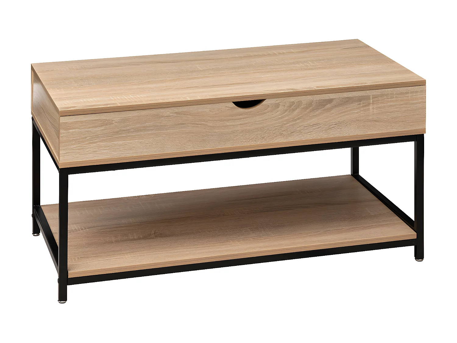 Table basse avec plateau relevable Effet chêne naturel et Métal noir L 95 cm