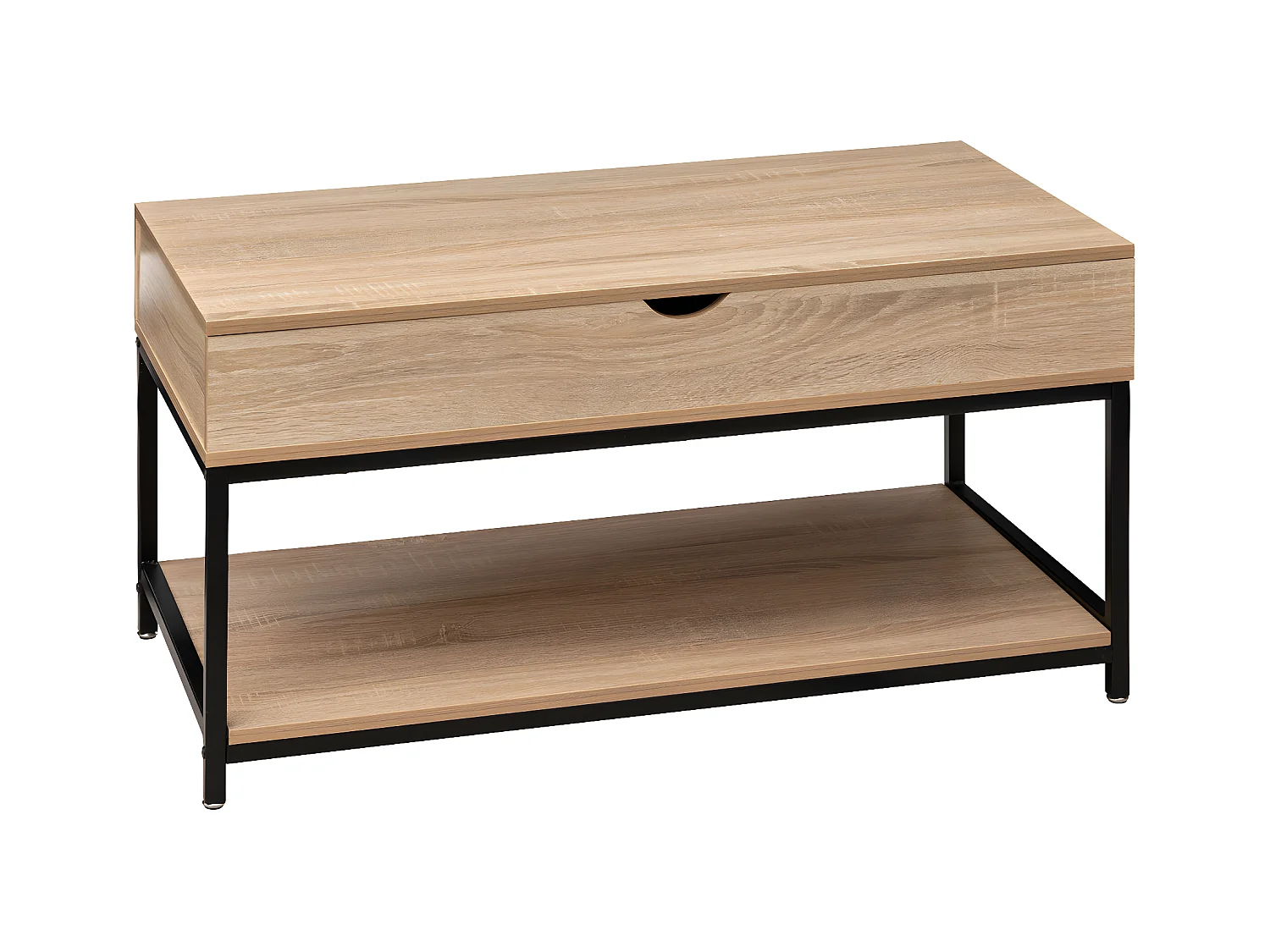 Table basse avec plateau relevable Effet chêne naturel et Métal noir L 95 cm