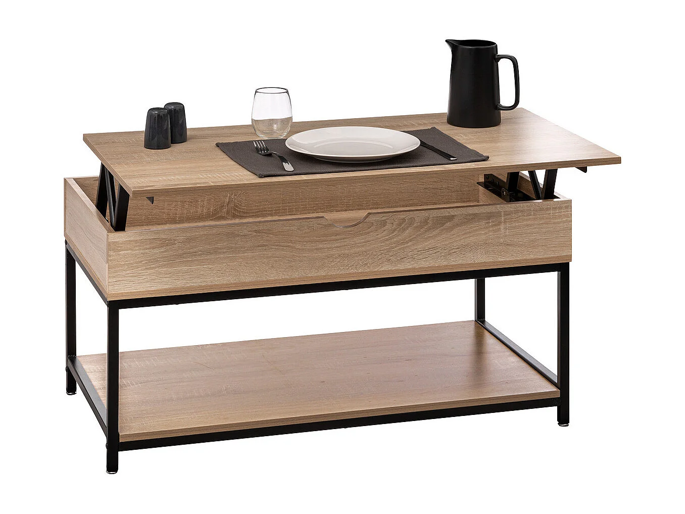 Mesa de centro elevable Aliaj Negro y Roble Claro 95x50 cm