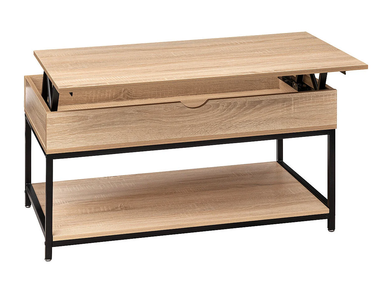 Mesa de centro elevable Aliaj Negro y Roble Claro 95x50 cm