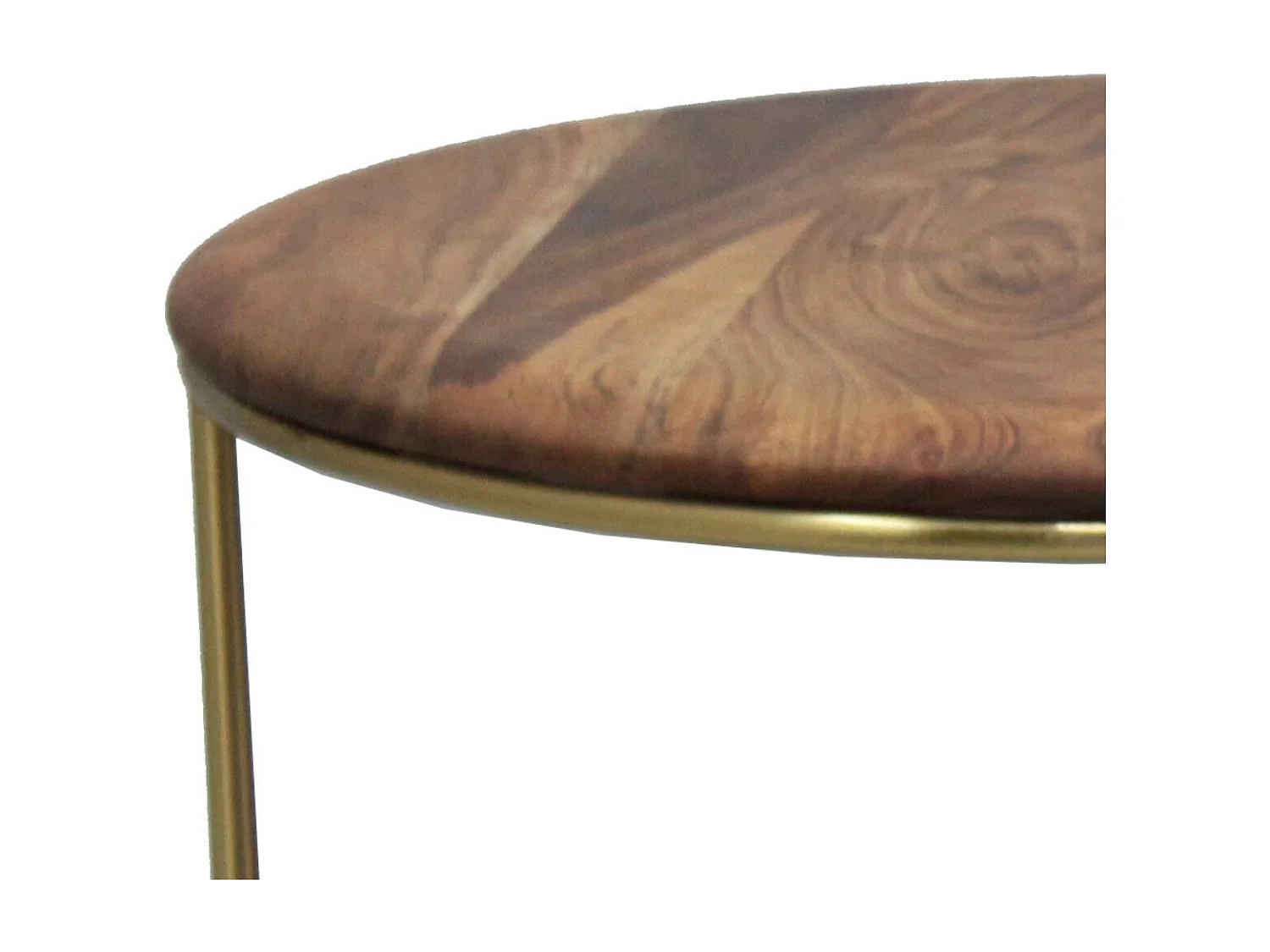 RANDY - Lot de 2 Tables Gigogne Plateau en Acacia Massif Piètement Acier Doré