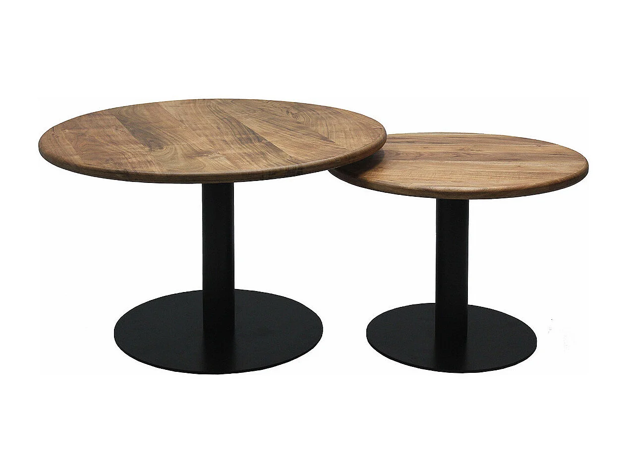 NADINE - Lot de 2 Tables Plateau Manguier Massif Pieds Métal Noir