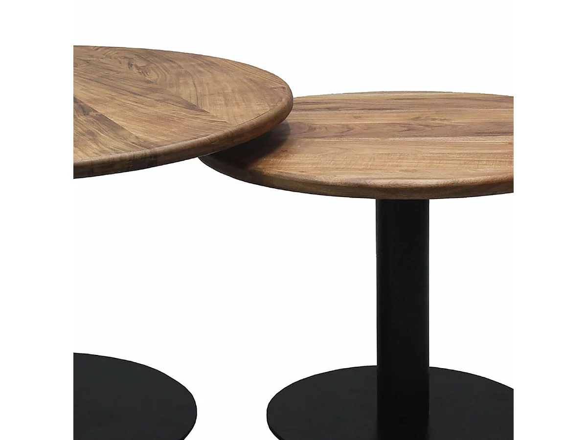 NADINE - Lot de 2 Tables Plateau Manguier Massif Pieds Métal Noir