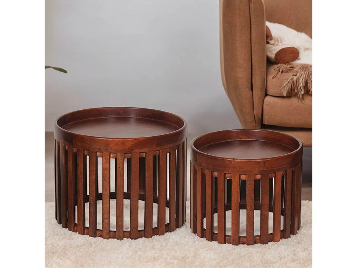 HARPER - Lot de 2 Tables en Manguier Massif Vernis Teinté Noyer