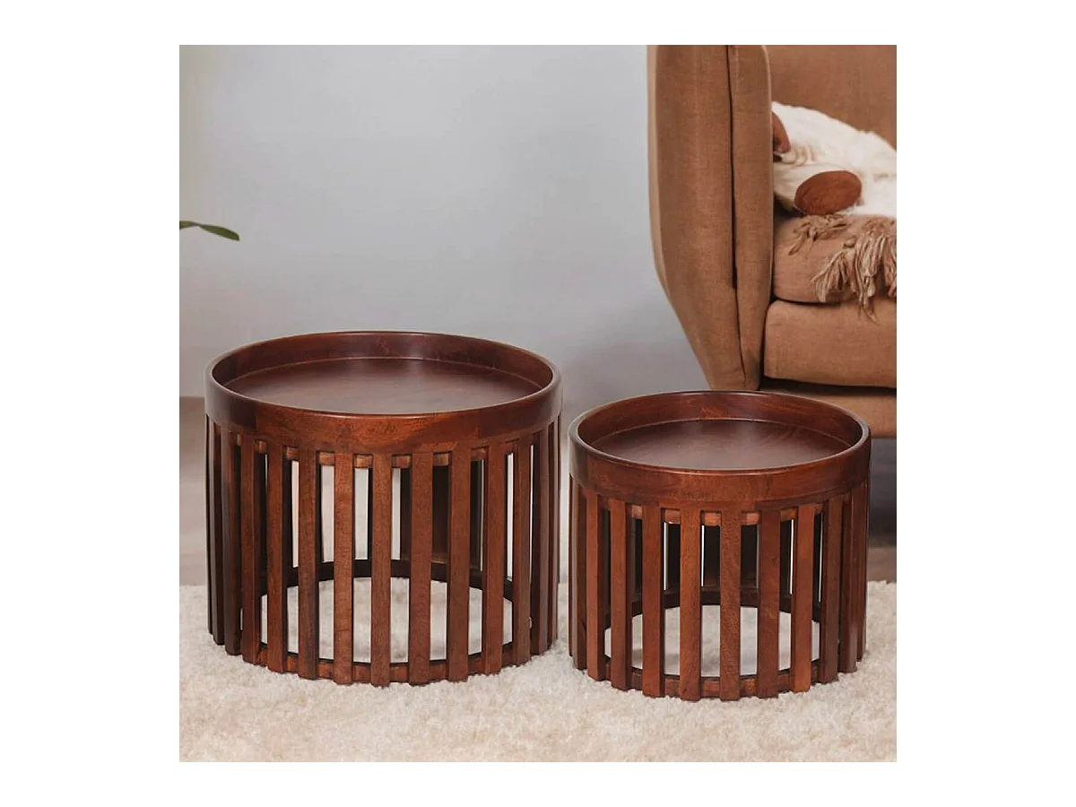 HARPER - Lot de 2 Tables en Manguier Massif Vernis Teinté Noyer