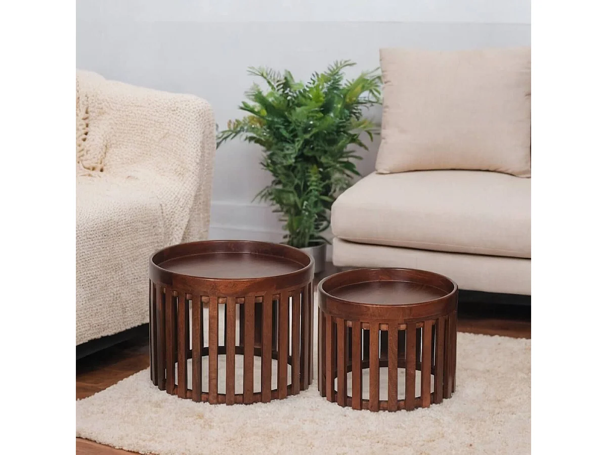 HARPER - Lot de 2 Tables en Manguier Massif Vernis Teinté Noyer