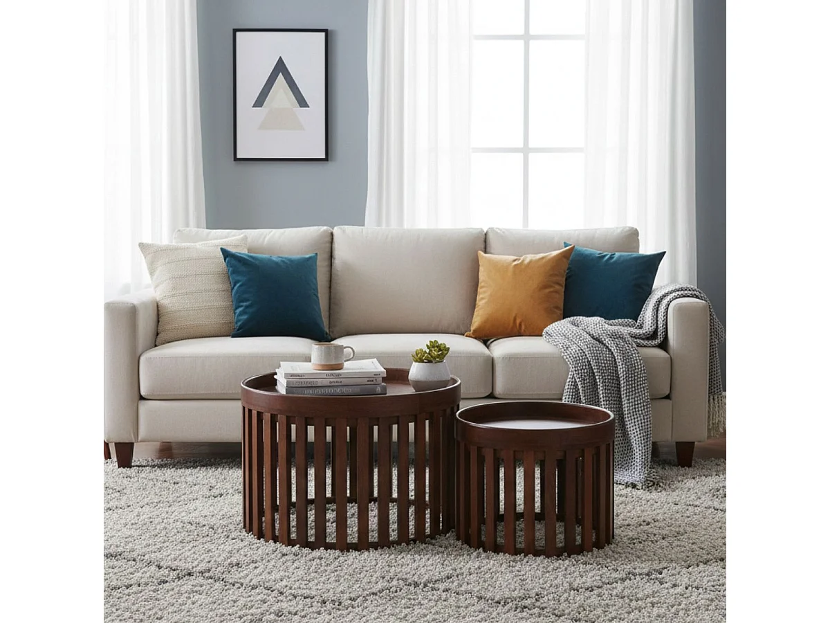 HARPER - Lot de 2 Tables en Manguier Massif Vernis Teinté Noyer