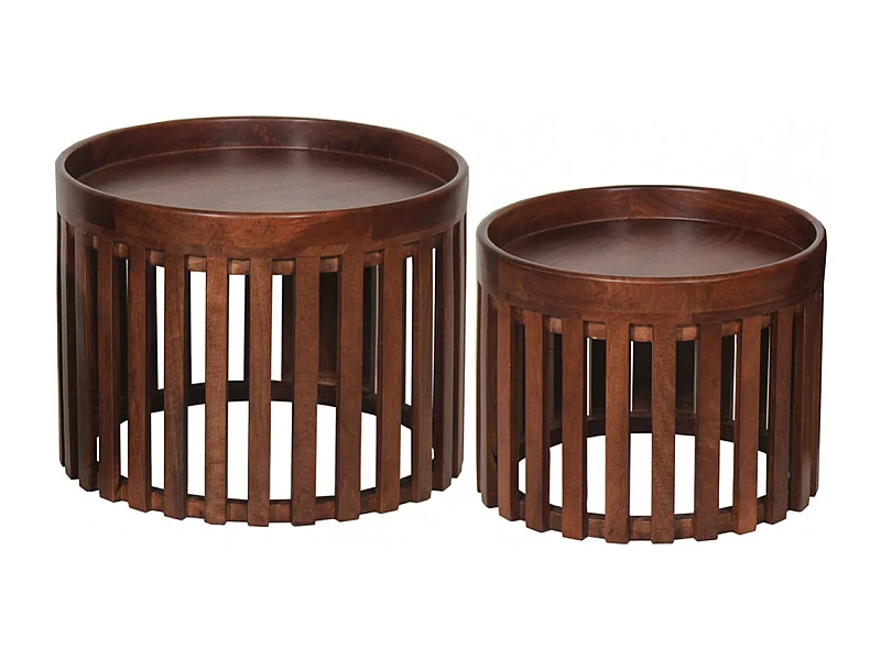 HARPER - Lot de 2 Tables en Manguier Massif Vernis Teinté Noyer