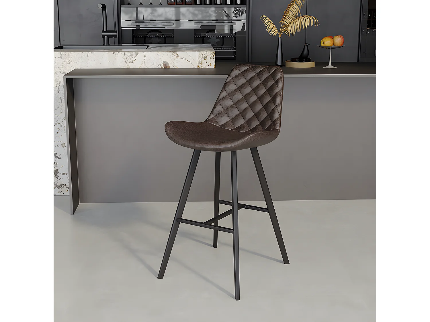 Tabouret de bar bas Alicante PU brun foncé