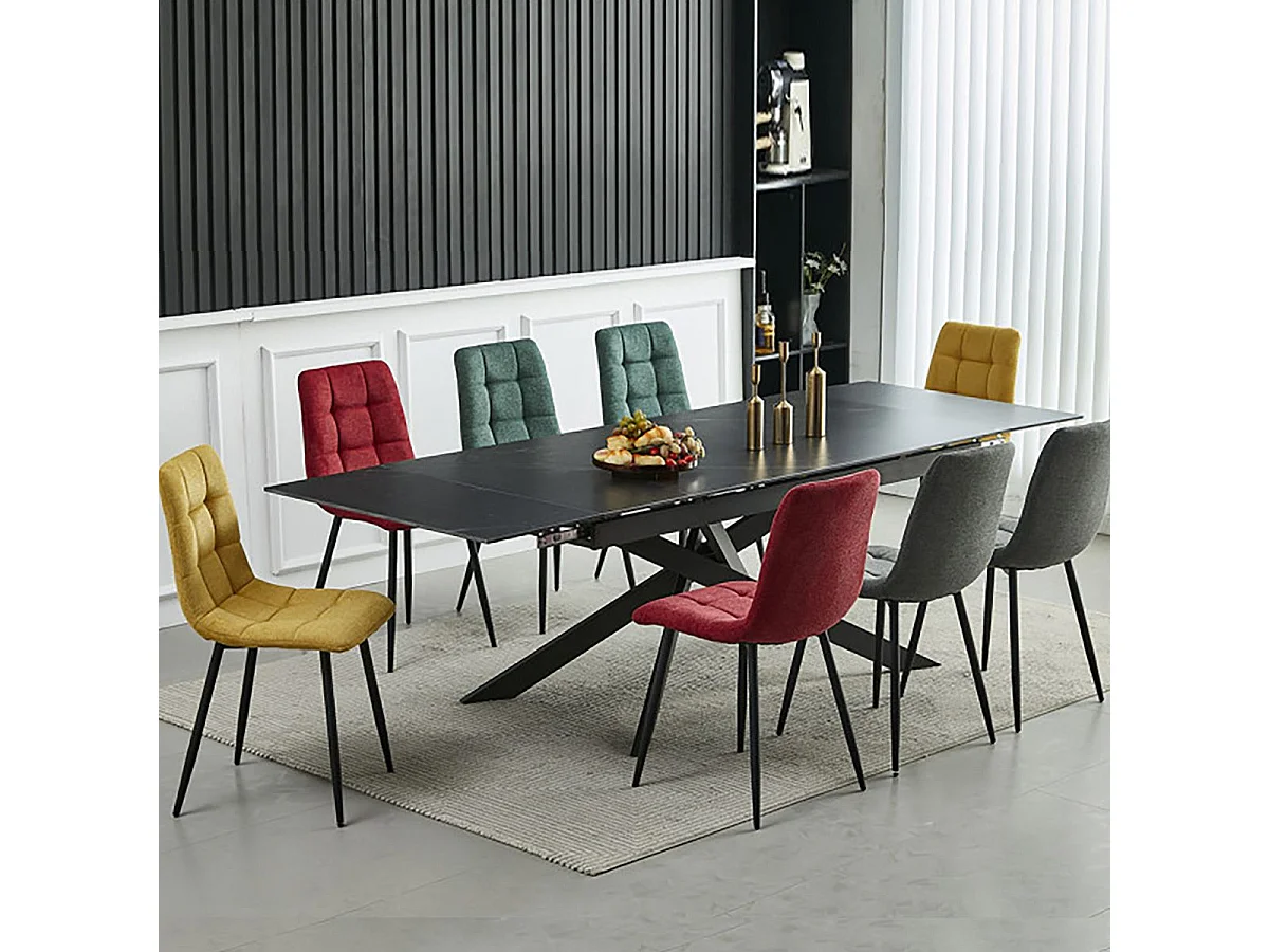 ERNEST - Lot de 4 Chaises Tissu Jaune Pieds Métal Gris Anthracite