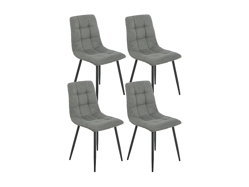 ERNEST - Lot de 4 Chaises Tissu Gris Pieds Métal Gris Anthracite