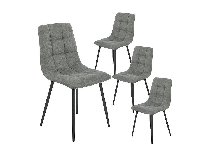 ERNEST - Lot de 4 Chaises Tissu Gris Pieds Métal Gris Anthracite