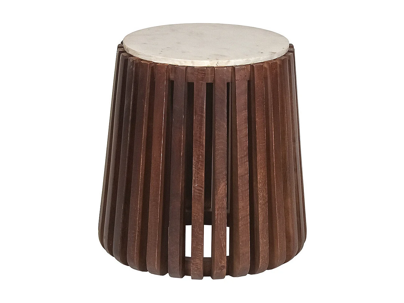 HOLDEN - Bout de canapé en Marbre Blanc et Socle en Manguier Teinté Noyer