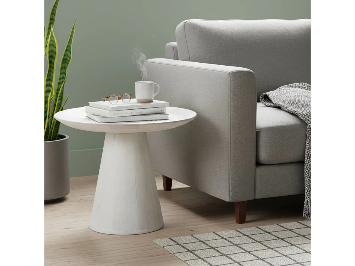 ROWAN - Bout de Canapé H.45cm en Manguier Massif Cérusé Blanc