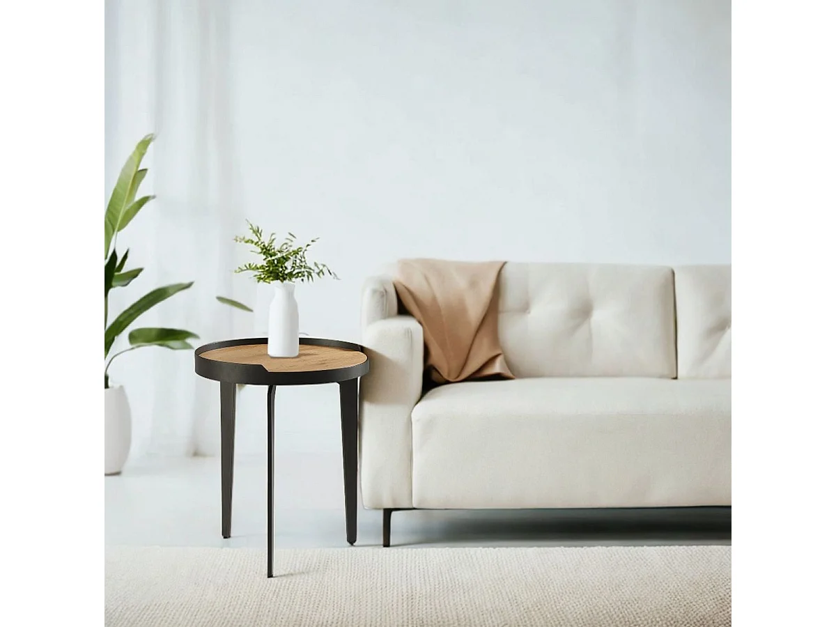 FLECHER - Bout de Canapé Plaqué Chêne Cadre Métal Gris Antrhacite