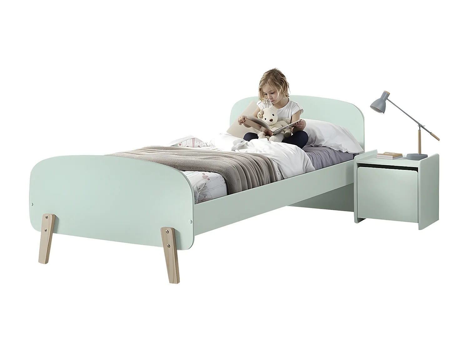 BODHI MINT - Pack Lit 90x200cm + Chevet 1 Porte Vert Menthe