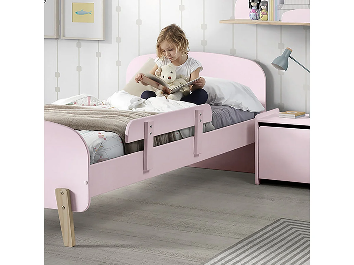 BODHI PINK - Lit 90x200cm avec Barrière de Lit + Chevet