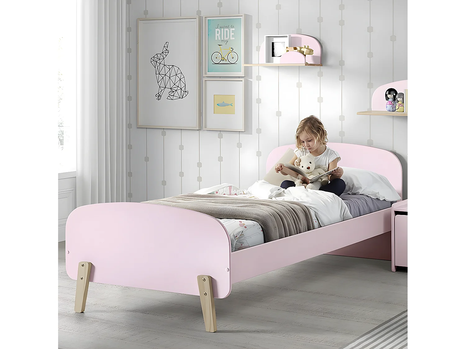 BODHI PINK - Pack Lit 90x200cm + Chevet 1 Porte Rose