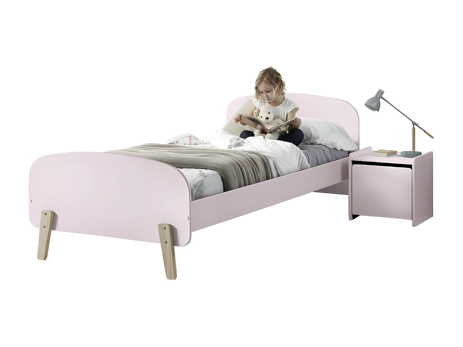 BODHI PINK - Pack Lit 90x200cm + Chevet 1 Porte Rose