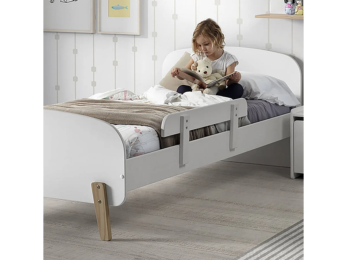 BODHI WHITE - Lit 90x200cm avec Barrière de Lit + Chevet