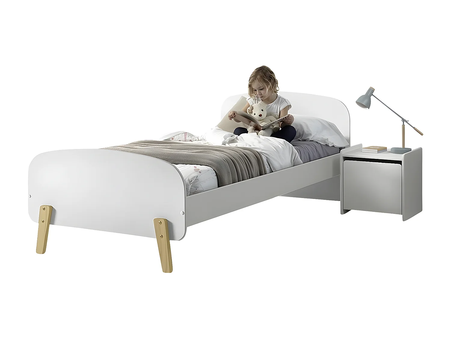 BODHI WHITE - Pack Lit 90x200cm + Chevet 1 Porte Blanc