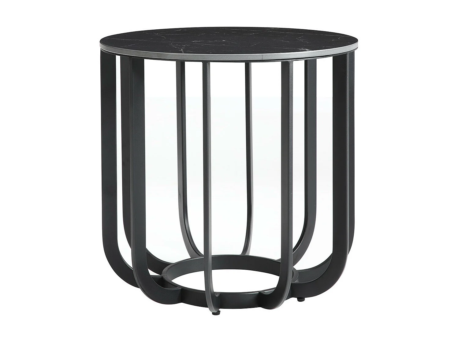 KLODIE - Bout de Canapé Rond Plateau Céramique Marbré Cadre Métal Gris Anthracite