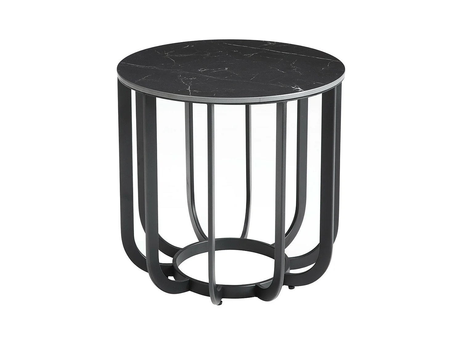 KLODIE - Bout de Canapé Rond Plateau Céramique Marbré Cadre Métal Gris Anthracite