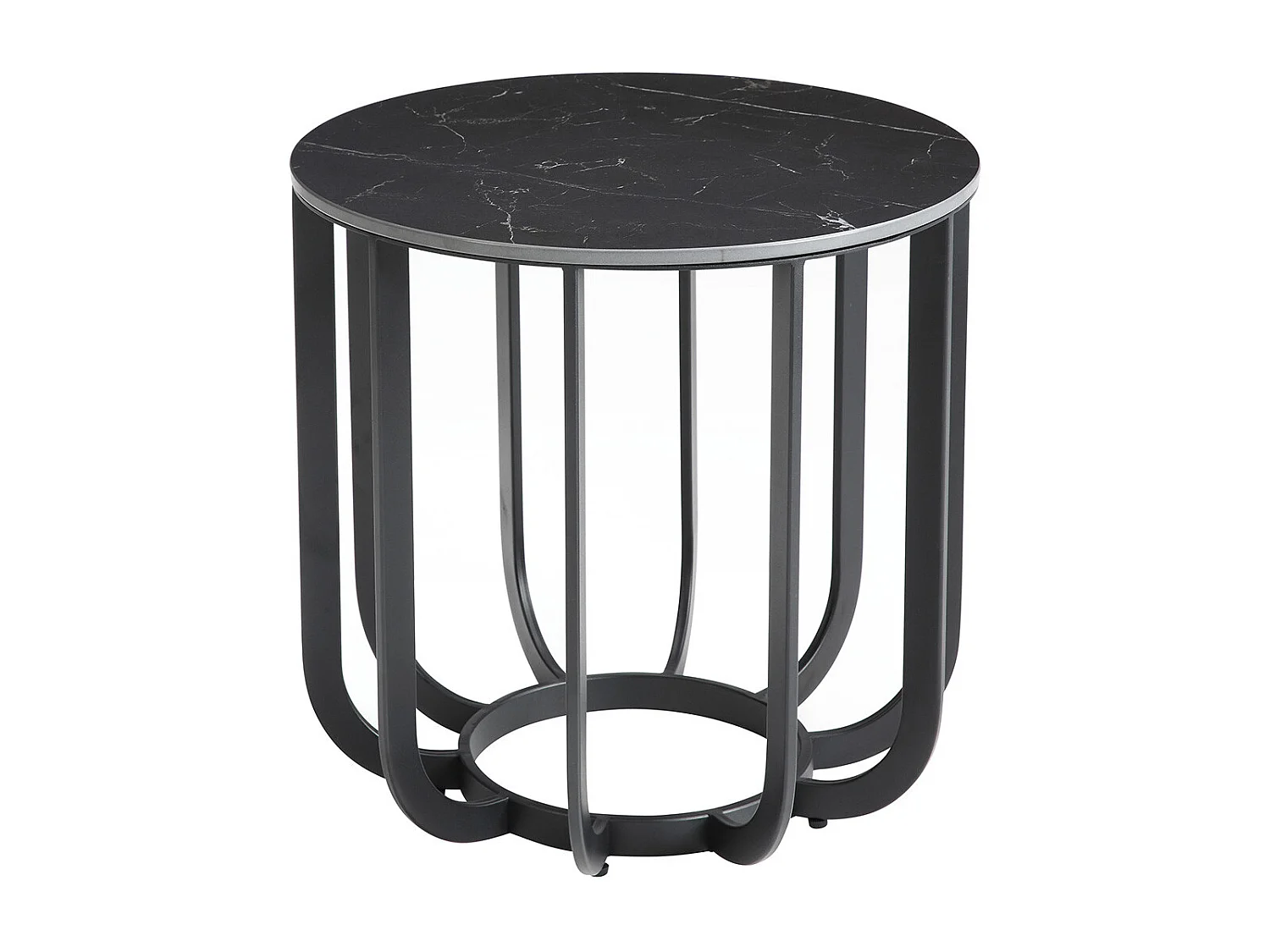 KLODIE - Bout de Canapé Rond Plateau Céramique Marbré Cadre Métal Gris Anthracite