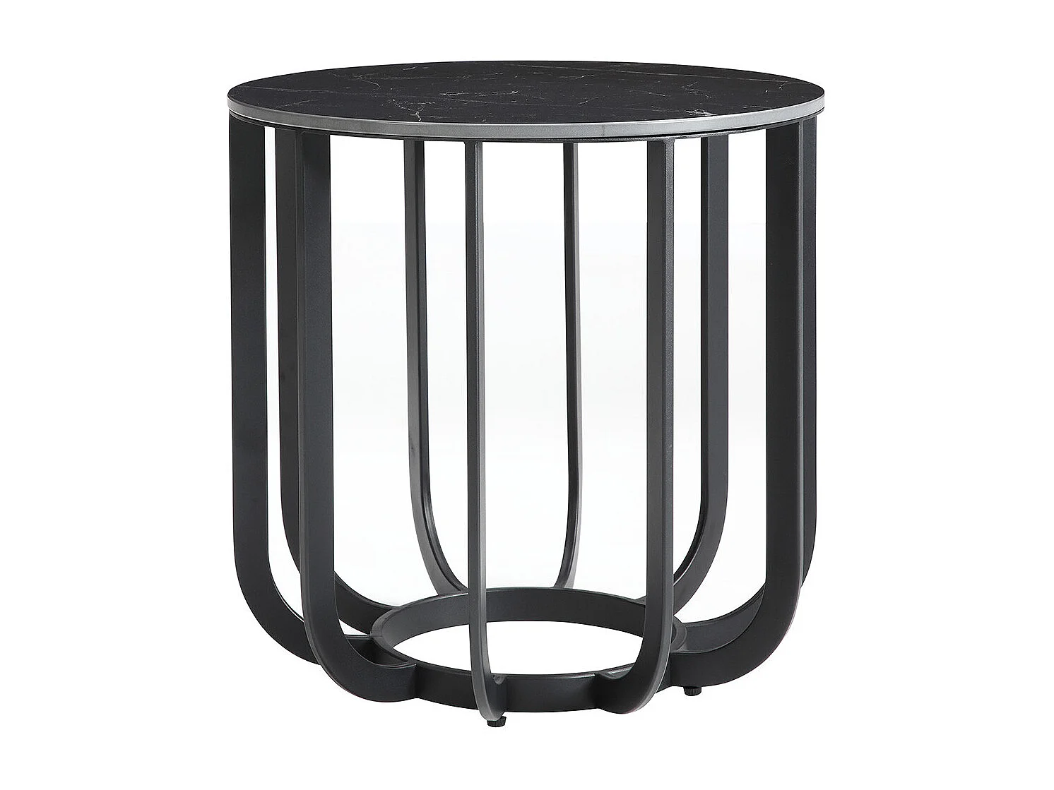 KLODIE - Bout de Canapé Rond Plateau Céramique Marbré Cadre Métal Gris Anthracite