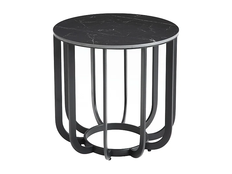 KLODIE - Bout de Canapé Rond Plateau Céramique Marbré Cadre Métal Gris Anthracite