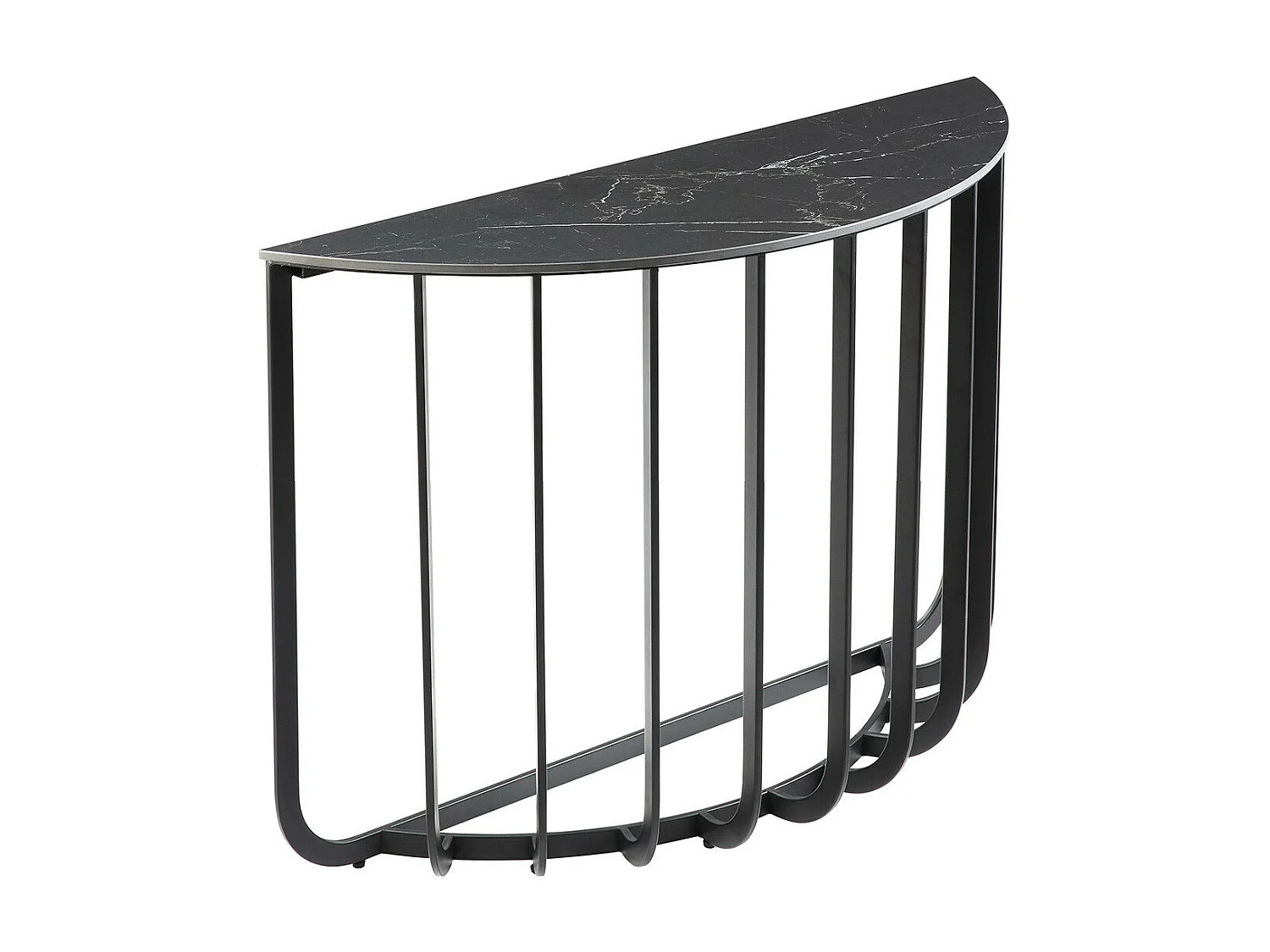 KLODIE - Console Demi-Lune Plateau Céramique Marbré Cadre Métal Gris Anthracite