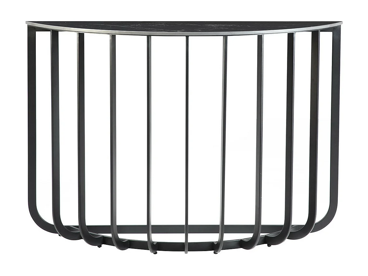 KLODIE - Console Demi-Lune Plateau Céramique Marbré Cadre Métal Gris Anthracite