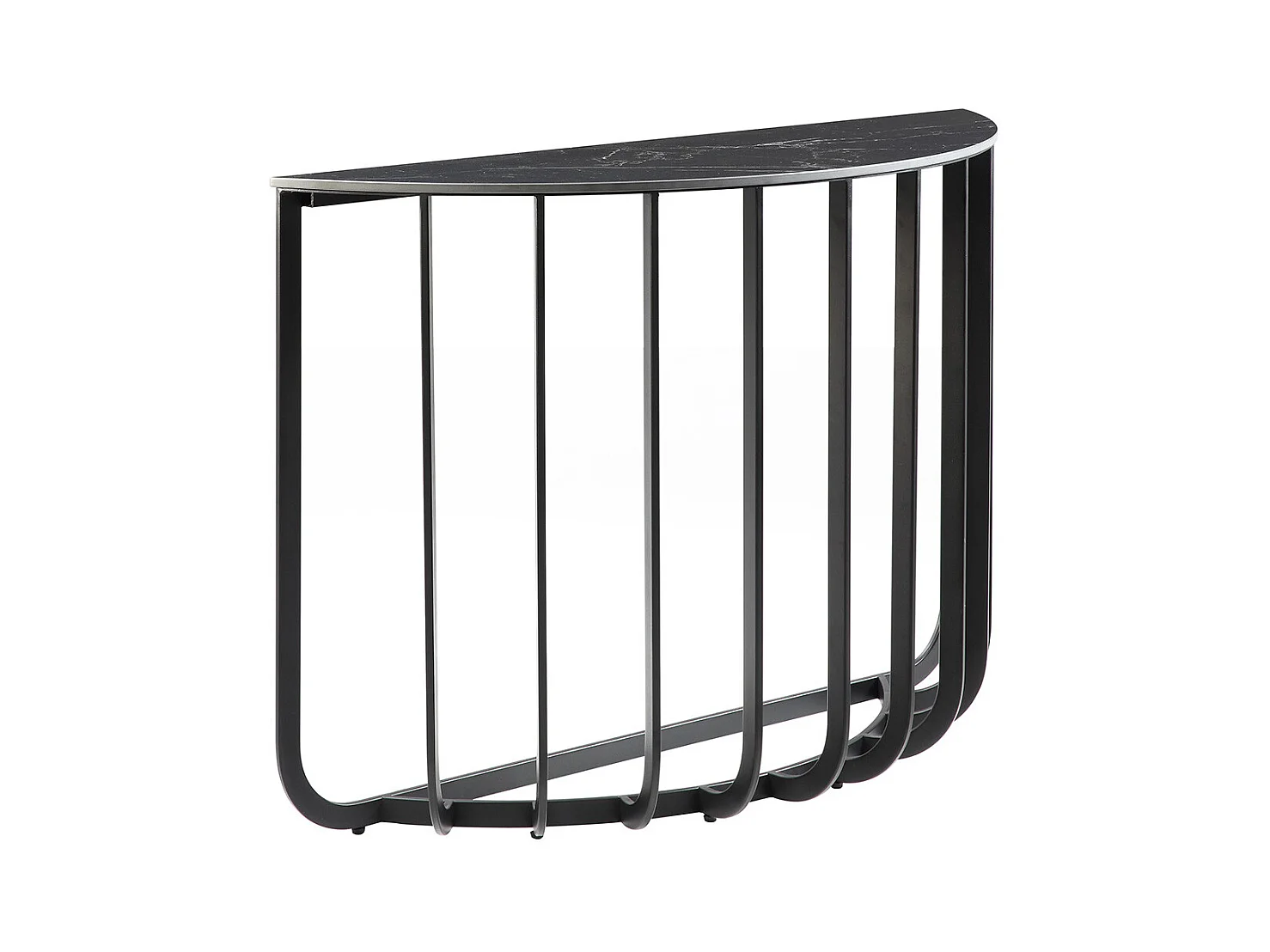 KLODIE - Console Demi-Lune Plateau Céramique Marbré Cadre Métal Gris Anthracite