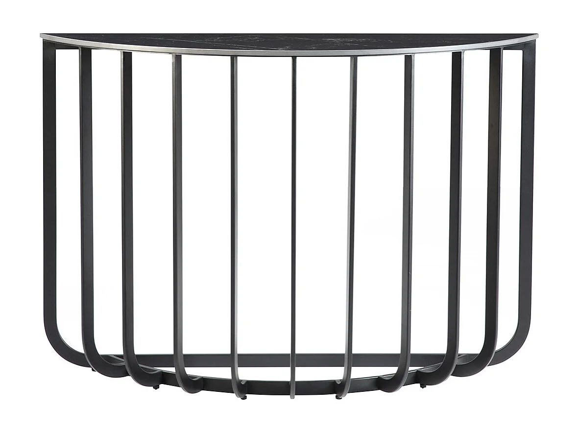 KLODIE - Console Demi-Lune Plateau Céramique Marbré Cadre Métal Gris Anthracite