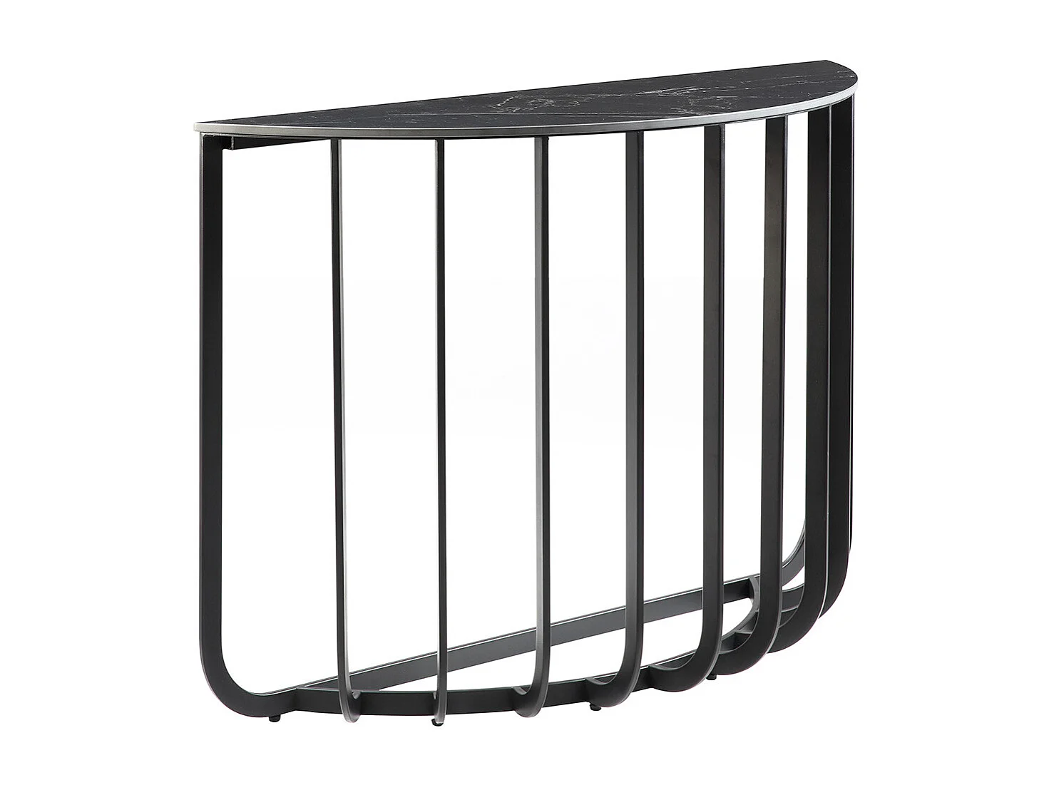 KLODIE - Console Demi-Lune Plateau Céramique Marbré Cadre Métal Gris Anthracite