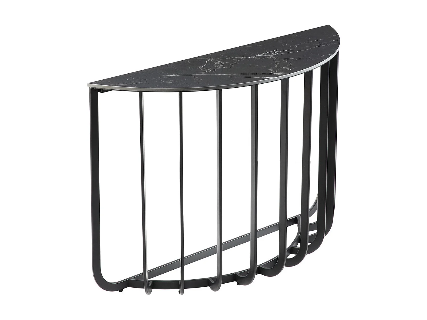 KLODIE - Console Demi-Lune Plateau Céramique Marbré Cadre Métal Gris Anthracite