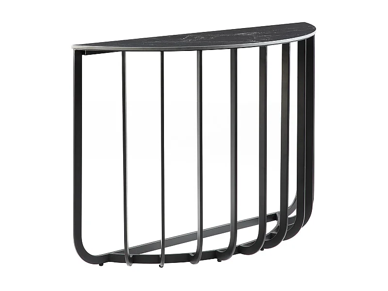 KLODIE - Console Demi-Lune Plateau Céramique Marbré Cadre Métal Gris Anthracite
