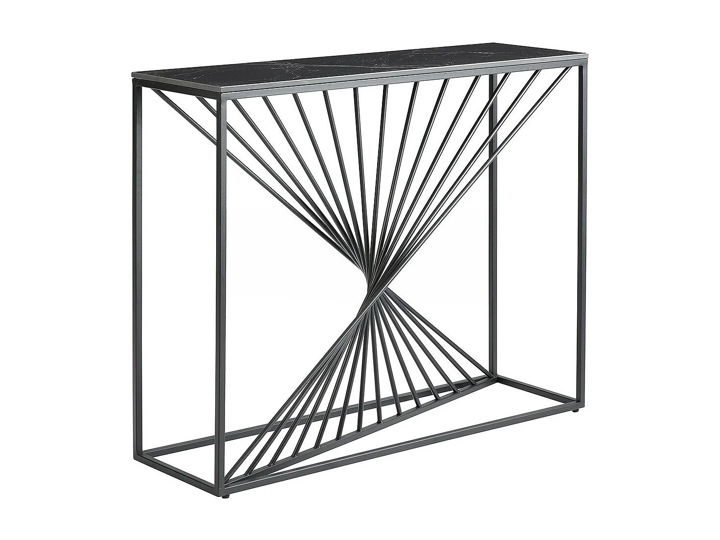 DOMUS - Console Plateau Céramique Marbré Noir Pieds Métal Noir