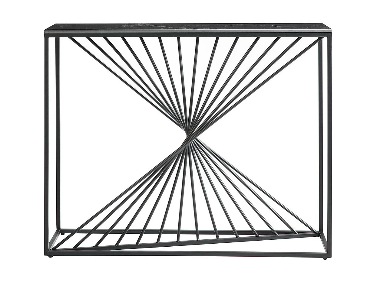 DOMUS - Console Plateau Céramique Marbré Noir Pieds Métal Noir