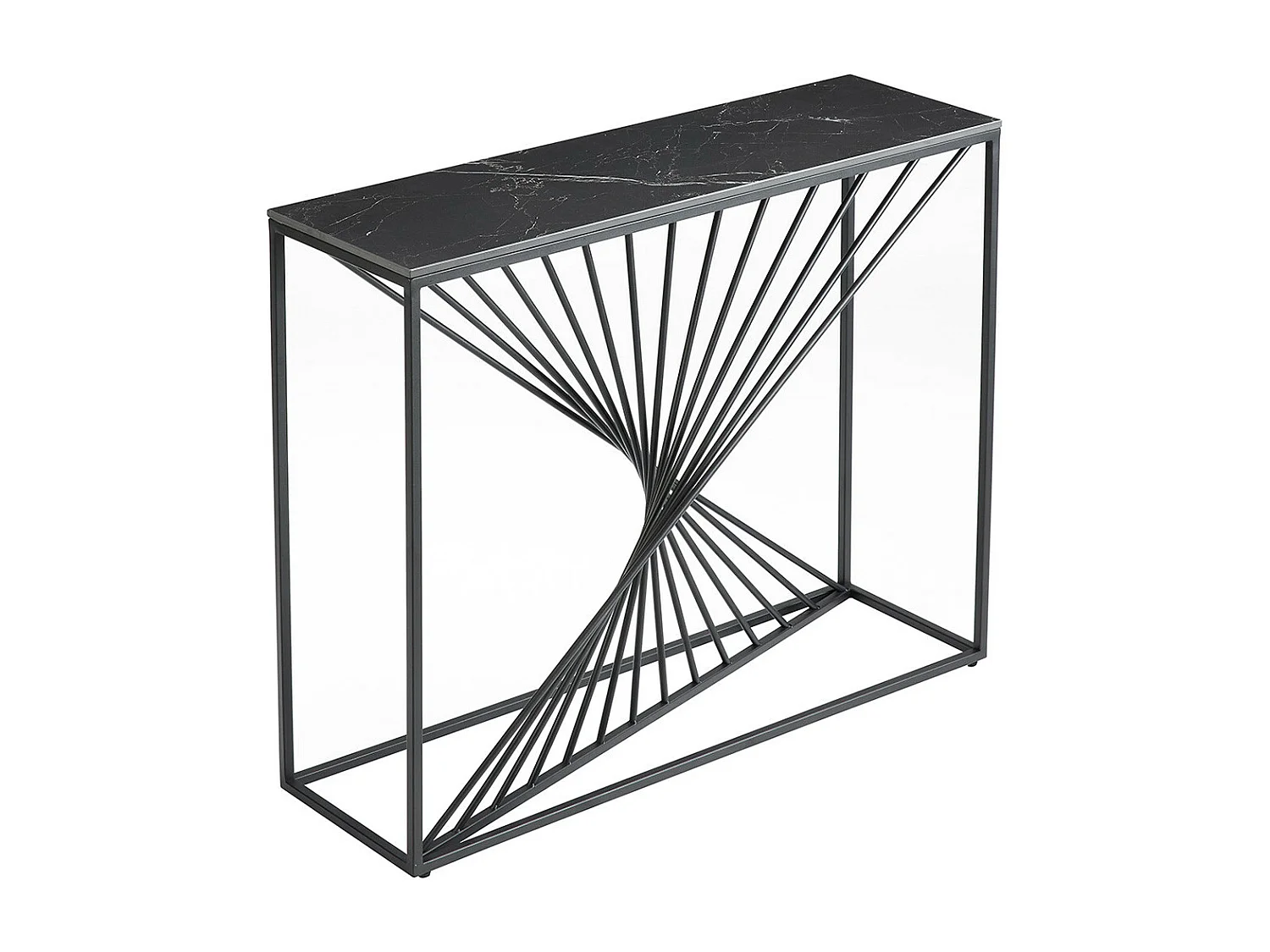 DOMUS - Console Plateau Céramique Marbré Noir Pieds Métal Noir