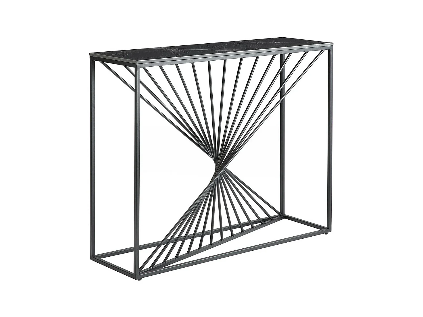 DOMUS - Console Plateau Céramique Marbré Noir Pieds Métal Noir
