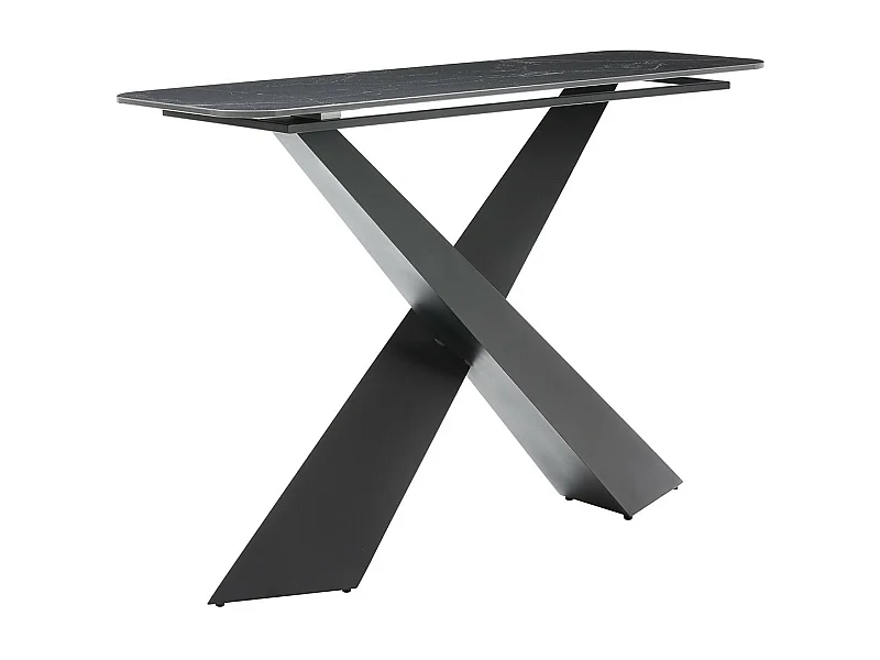 NAJMA - Console Plateau Céramique Marbré Noir Pieds Métal Noir