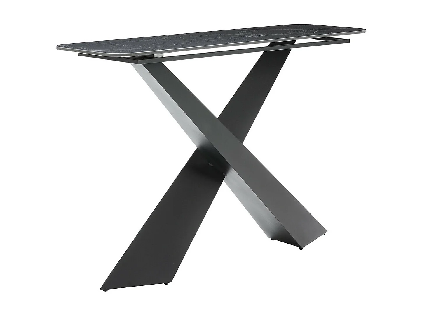 NAJMA - Console Plateau Céramique Marbré Noir Pieds Métal Noir