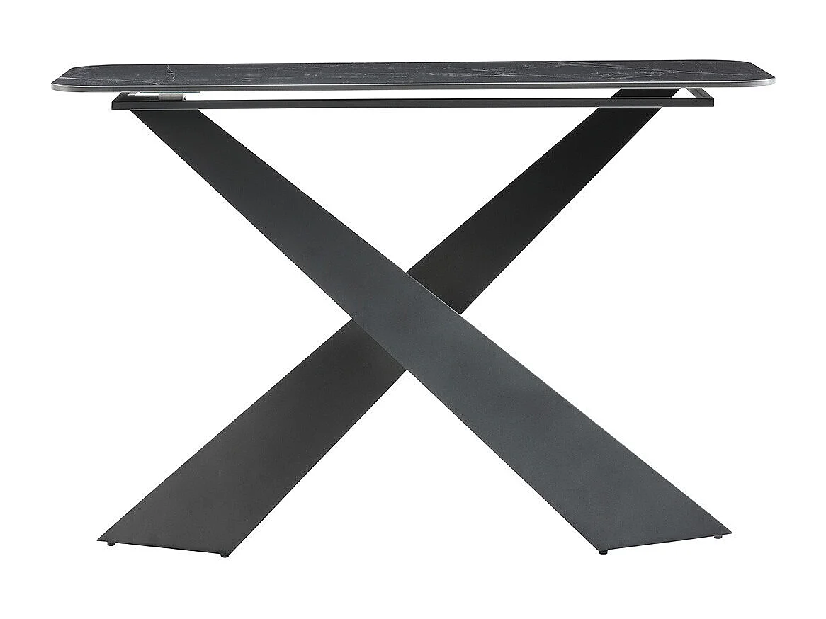 NAJMA - Console Plateau Céramique Marbré Noir Pieds Métal Noir