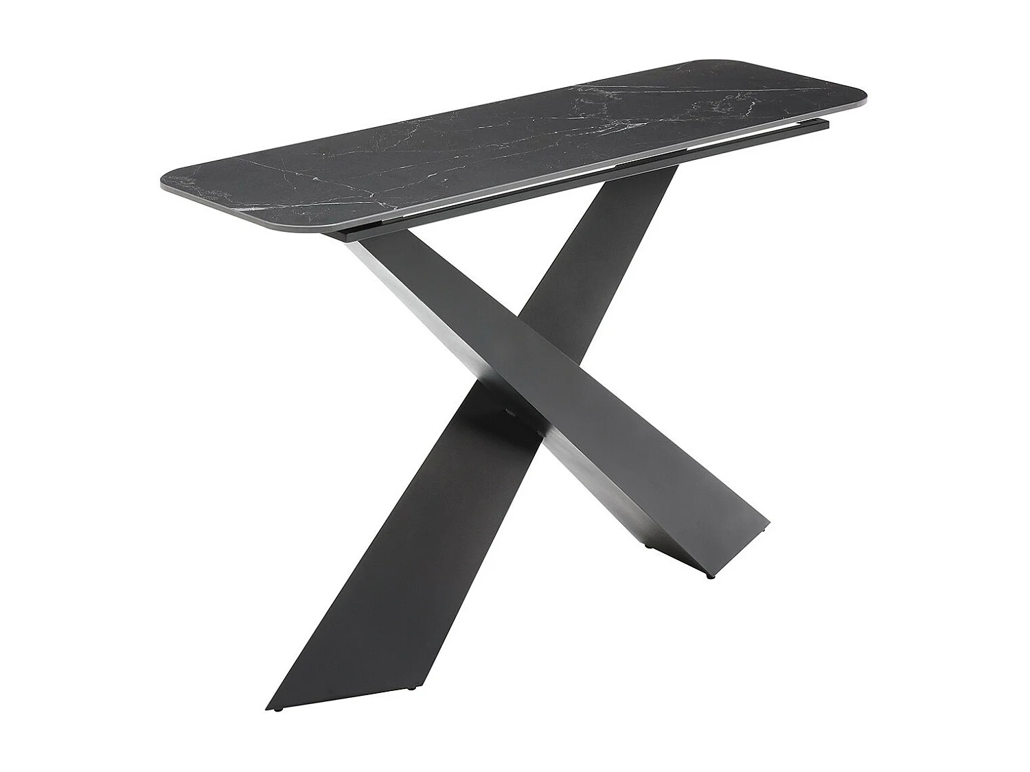 NAJMA - Console Plateau Céramique Marbré Noir Pieds Métal Noir