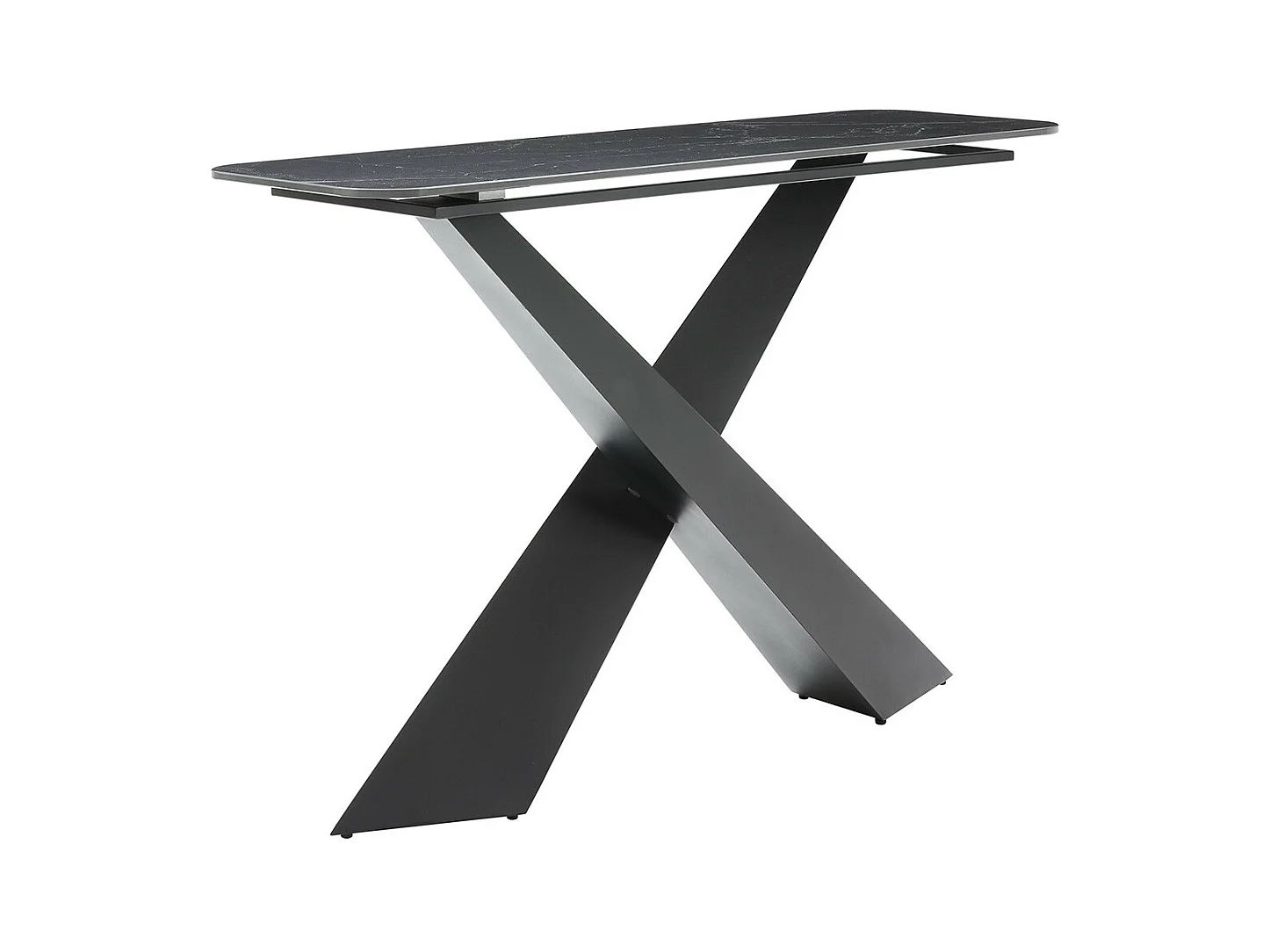 NAJMA - Console Plateau Céramique Marbré Noir Pieds Métal Noir