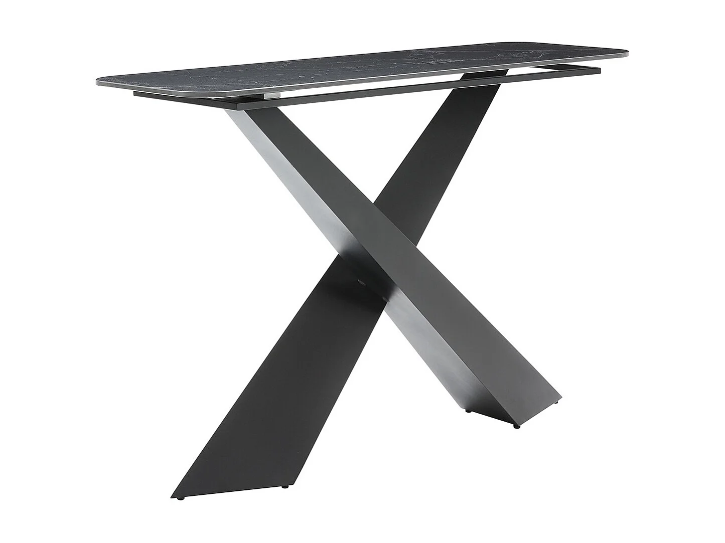 NAJMA - Console Plateau Céramique Marbré Noir Pieds Métal Noir