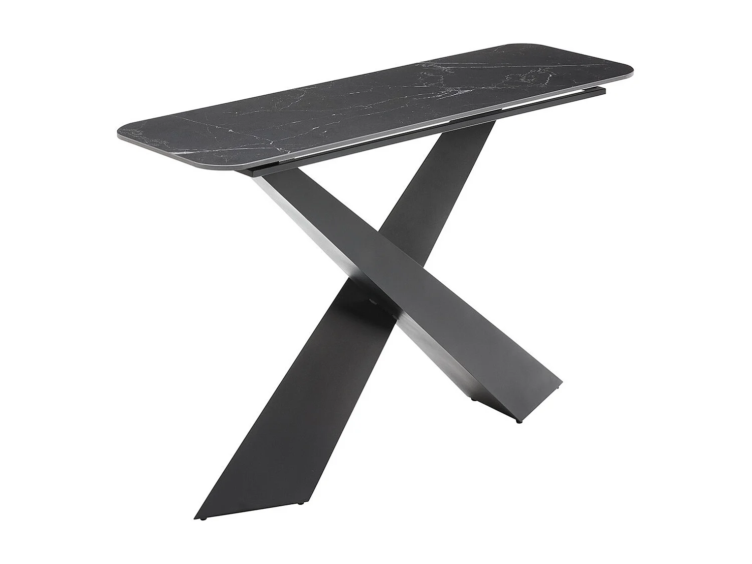 NAJMA - Console Plateau Céramique Marbré Noir Pieds Métal Noir