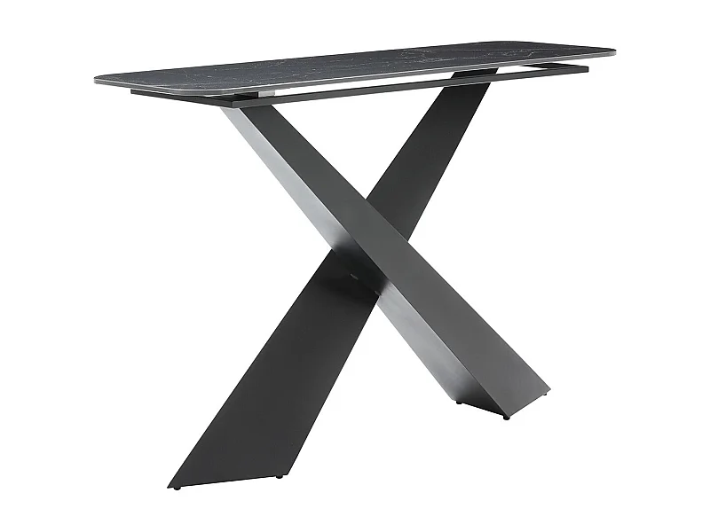 NAJMA - Console Plateau Céramique Marbré Noir Pieds Métal Noir